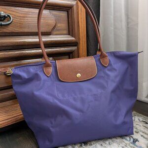 LONGCHAMP Le Pliage Original Large Tote Black Nylon Travel Should Purple